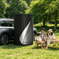 Tente de change cylindrique ronde pop-up noire, cabine d'intimité portable avec doublure argentée, abri de douche extérieur autoportant