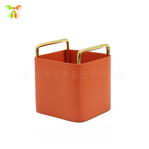 In stock: Nordic style metal and leather pen <b>holder</b>, desktop <b>remote</b> control and key organizer, study room desktop decoration. - Product Image 2