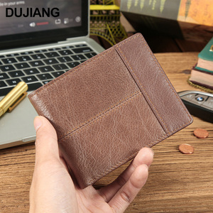Dujiang Men's Genuine Leather Wallet Brown Short Wallet Large Capacity Card Holder <b>Coin</b> <b>Purse</b> Retro Business Style - Product Image 2