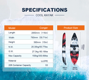 <span class=keywords><strong>Kayak</strong></span> de pêche individuel non <span class=keywords><strong>gonflable</strong></span> de 2,95 m, à assise sur le dessus, avec 2 porte-cannes encastrés en LLDPE, en vente en gros - Product Image 2