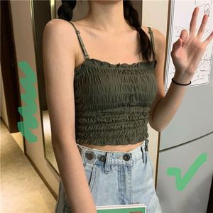 Nouvelle Camisole Coréenne Unie à Bretelles pour Femme, Courte, Polyvalente, Froncée, Dos Nu, avec Coussinets de Soutien-Gorge Intégrés, Tendance - Product Image 4