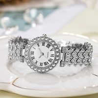 Montre à quartz pour femme, luxe, simple, vintage, style romain, sertie de diamants, avec bracelet en alliage