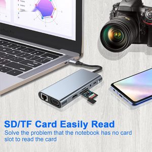<span class=keywords><strong>Adaptateur</strong></span> concentrateur USB type-c 11-en-1 pour <span class=keywords><strong>HDMI</strong></span> <span class=keywords><strong>VGA</strong></span> RJ45 SD TF pour MacBook pour <span class=keywords><strong>Dell</strong></span> XPS pour HP pour Lenovo ThinkPad Dual Docking Station - Product Image 4
