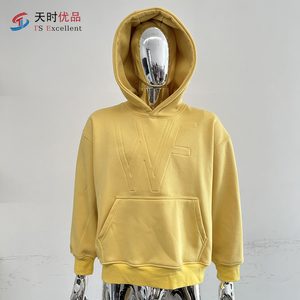 High Quality Custom 3D Embossed Breathable Eco-Friendly Spring Men's Oversized Lined Knitted <b>Fabric</b> Polyester/Cotton Hoodie - Product Image 1