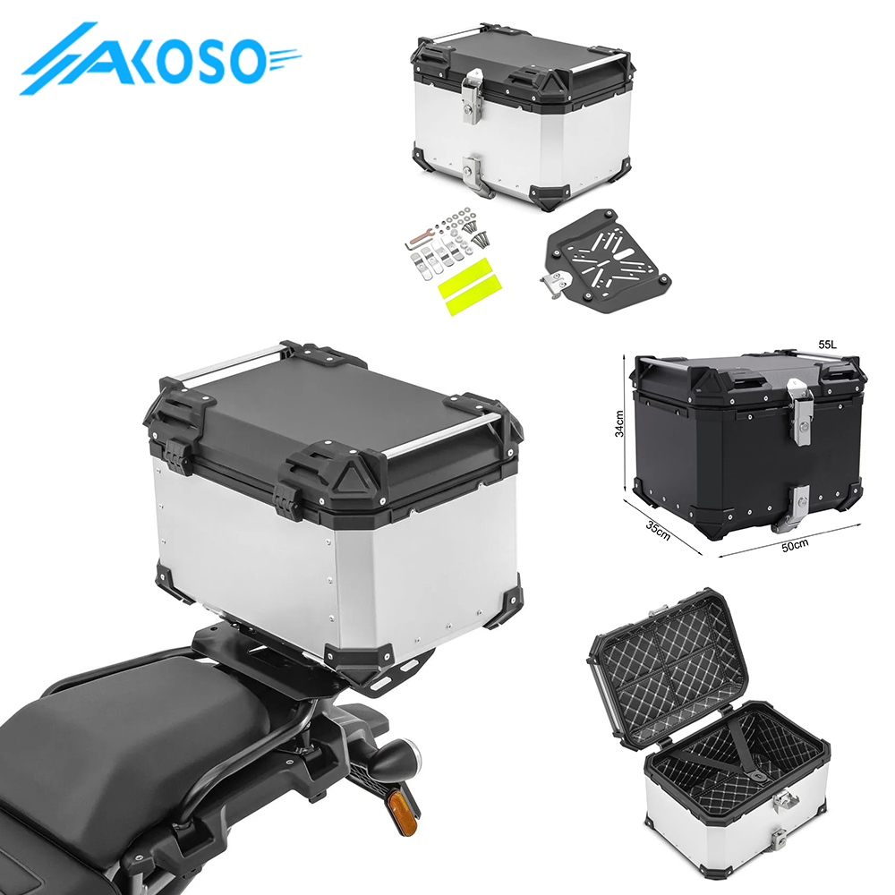 KLUFO Top Box For Motorcycle, 45L Motorcycle Top Box Aluminum Motorcycle Luggage With Security Lock For