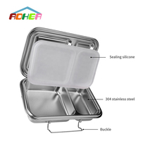 Plateau de restauration rapide en acier inoxydable à 5 compartiments, bol à soupe, boîte à lunch bento avec couvercle, vente en gros