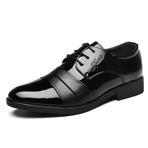 2023 high quality black shiny shoes men factory custom wholesale handmade formal leather shoes breathable mens dress shoes