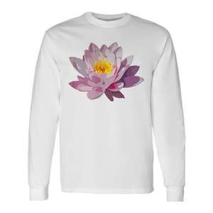 T-shirt à manches longues en coton respirant pour femme, col rond, motif fleur de lotus rose, pour yoga - Product Image 1
