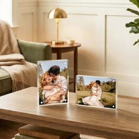 Cadre photo magnétique en acrylique transparent, vente en gros pour décoration de mariage, support photo personnalisé