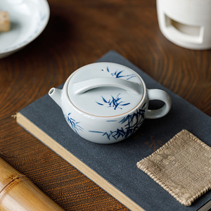 Guanlan Hand Painted Blue Bamboo Porcelain Teapot With Lid Round Shape For Kung Fu <b>Tea</b> <b>Set</b> - Product Image 1