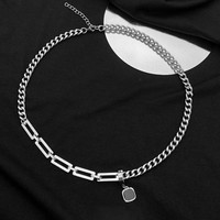 Hip Hop titane acier chaîne épissage collier pour hommes Simple noir carré pendentif clavicule chaîne Couple accessoires