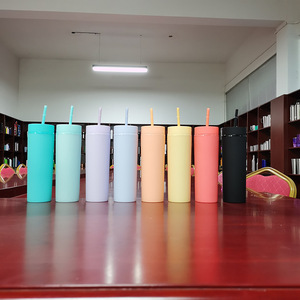 แก้วน้ำอะคริลิคแบบมีฝาและหลอดดูด รุ่น Watersy <span class=keywords><strong>2022</strong></span> ทรงตรงเพรียวบาง ขนาด 16 ออนซ์ ผนังสองชั้น พลาสติกเนื้อแมท สีพาสเทล - Product Image 2