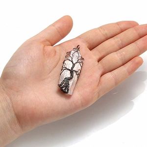 Top Plaza Naturel Pierre Brute de <span class=keywords><strong>Cristal</strong></span> De Guérison Pierres Précieuses Collier Bronze Arbre de Vie Fil Enroulé Clair Quartz Pendentif pour wo - Product Image 4