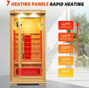 Sauna infrarouge <span class=keywords><strong>pour</strong></span> 1 personne, saunas infrarouges <span class=keywords><strong>pour</strong></span> la maison, sauna sec en <span class=keywords><strong>bois</strong></span> de pruche de 1350 W avec chauffe-pieds, luminothérapie 7 couleurs - Product Image 2