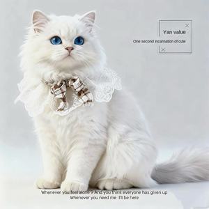 Écharpe et collier pour animaux de compagnie en dentelle de polyester, réglable, élastique, motif à carreaux de dessin animé, toutes saisons, accessoires multi-fêtes - Product Image 1