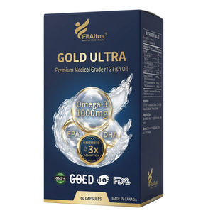 Huile de poisson FitAltus Gold Ultra Omega-3 1000mg EPA DHA 60 capsules Fabriqué au Canada Huile de poisson rTG de qualité médicale supérieure - Product Image 1