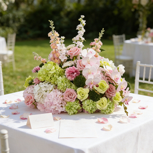 Ramo de Flores Artificiales de Gran Tamaño, Hecho a Mano, en Verde y <span class=keywords><strong>Rosa</strong></span>, Arreglo Floral Artificial para Decoración de Baby Shower - Product Image 1