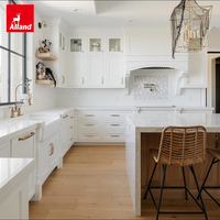 Ensemble complet d'armoires de cuisine contemporaines Allandgroup en bois laqué blanc avec unité micro-ondes intégrée pour appartement