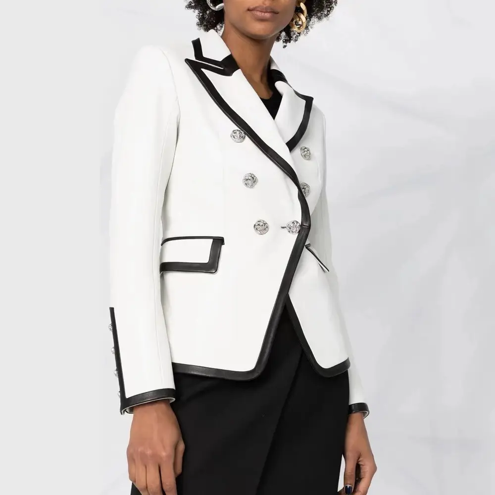 2024 New arrivals mùa xuân Blazer dài tay áo Phụ nữ PU da tôn tạo phụ nữ văn phòng mặc