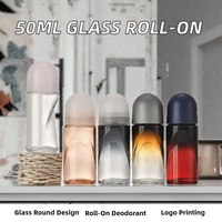 Flacon roll-on en verre de 50 ml pour déodorant avec diffuseur à bâtonnets, vente en gros, rechargeable, emballage de voyage, conteneur personnalisable, logo sur mesure, MOQ 10000 pièces