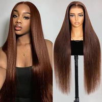 Perruque en cheveux humains bruns lisses, sans colle, Super Double Drawn (SDD), cheveux vierges vietnamiens, avec closure en dentelle HD 2x6, sans nœuds