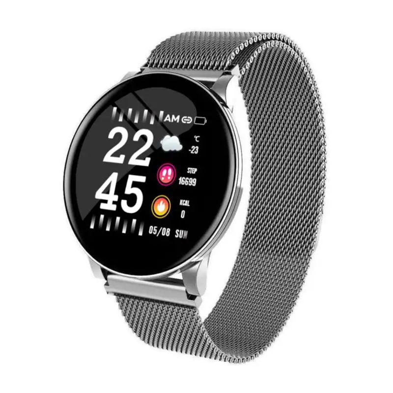 Fabrika fiyat W8 akıllı saat spor spor kalp hızı pedometre kan basıncı ip67 su geçirmez çelik bant smartwatch w8