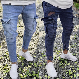 <span class=keywords><strong>Jeans</strong></span> Casual da Uomo Nuovi all'Ingrosso, Taglie Grandi, con Cerniera, Strappi, Stile Dritto, Tasche <span class=keywords><strong>Laterali</strong></span> e Logo in Vita, Pantaloni Lunghi da Esterno - Product Image 2