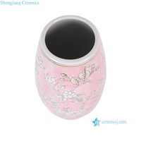 Vase en porcelaine de forme ovale, motif floral et d'oiseaux brun sur fond rose antique, RXGK12-A, décoration d'intérieur