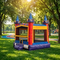Château gonflable commercial rouge et bleu pour enfants, idéal pour la location événementielle