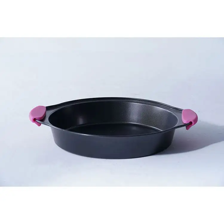 WONDERFUL OEM ODM household small round hot carbon steel non stick coating cake tool baking mold pan with two side handles