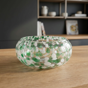 Portavelas de Vidrio Soplado a Mano Verde con Puntos Blancos, Resistente al Calor, Vidrio Reciclado para el Hogar, Navidad, Bodas y Fiestas - Product Image 3