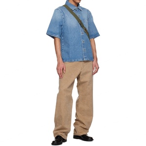 Chemise en jean bleue à manches courtes, style streetwear décontracté, vintage, boutonnée, coupe ample, chemise en jean oversize pour hommes - Product Image 4