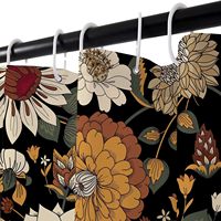 Rideau de douche en polyester imperméable à imprimé floral et végétal bohème avec 12 crochets