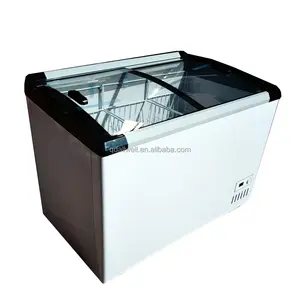 300L Ice cream refrigerator commercial deep freezer with top Sliding curved glass doors