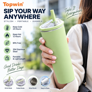 304 Stainless Steel Vacuum Insulated <b>Tumbler</b> <b>with</b> Ring Handle Foldable <b>Straw</b> Portable Travel Cup for Office Car Outdoor - Product Image 5