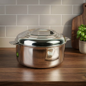 Casserole en acier inoxydable avec couvercle, 24 cm, ronde, durable, design moderne, passe au lave-vaisselle, compatible gaz et induction - Product Image 3