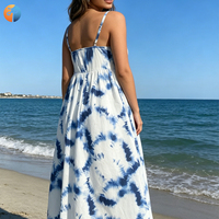 Robe de plage longue pour femme en ramie mélangée tissée tie-dye avec fines bretelles, ventilée pour l'été, personnalisable OEM/ODM