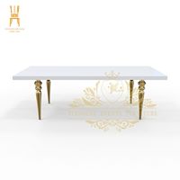 Location de meubles de mariage, Table à manger en MDF blanc avec cadre en acier inoxydable doré
