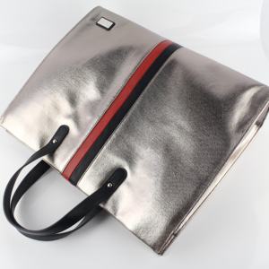 Bolsa de Mano de Lona Laminada Metálica Plateada, Bolso de Hombro de Lujo con Rayas Rojas y Negras, Bolsa de Compras de Gran Capacidad, Origen <span class=keywords><strong>Vietnam</strong></span> - Product Image 3