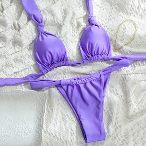 Traje de Baño de Lujo de Cintura Alta de Color Sólido para Mujer, Bikinis Sexys para Chicas Jóvenes y Atractivas, Conjunto de Bikini de Tanga - Product Image 2