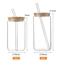 Meilleur prix verre transparent vierge personnalisé de 16oz 20oz pour boire de l'eau, du jus, du thé et du café avec couvercle en bambou et paille en verre