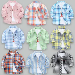 Floral Summer Plaid Cotton All Over Print Stylish Kids Boys Formal Dress Shirts