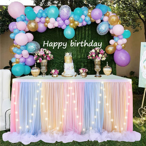 Housse <span class=keywords><strong>de</strong></span> <span class=keywords><strong>table</strong></span> rotative jetable <span class=keywords><strong>de</strong></span> luxe en gros avec LED, en tulle tutu <span class=keywords><strong>blanc</strong></span> et mousseline, pour décoration <span class=keywords><strong>de</strong></span> mariage - Product Image 4