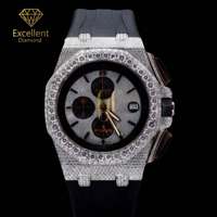 Montre-bracelet Hip Hop en argent 925 de qualité supérieure avec boîtier multi-cadrans brillant et style résistant à l'eau pour un usage quotidien