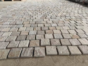 شكل الطوب البيج رصف الكوارتز الطبيعي المرصوفة بالحصى في الهواء الطلق جوانب متدفقة فضفاضة حجر الحصى درب/صفائح شبكة الممشى - Product Image 3