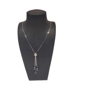 Cadena de eslabones de plata de pureza 92,5 diseñada de fábrica con colgante de perla negra de agua dulce collar largo para boda o compromiso - Product Image 1