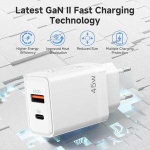 Cargadores de Celular PD Qc3.0 Eu de 45 Vatios, Cabezal de Carga Rápida GaN de 45 Vatios, Cargador de Pared Plano de 45 Vatios, Cargador Usb-c de 45 Vatios para Europa - Product Image 4