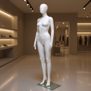 Maniquí Femenino de Cuerpo Completo Blanco Brillante con Base de Vidrio de 68.9 Pulgadas en Pose de Pie para Exhibición de Ropa - Product Image 2