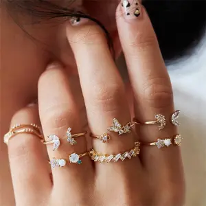 Set Desain Cincin Emas Cantik Kristal Mode untuk Wanita Grosir N910153