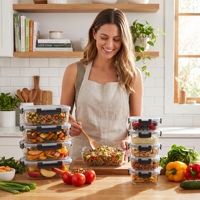 Wishome Ensemble de 10 contenants de conservation alimentaire en verre, hermétiques, anti-fuite, boîtes de préparation des repas, compatibles micro-ondes et four, organisateurs de cuisine
